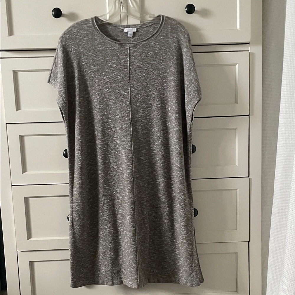 J Jill Pure Jill Women’s Caper & White Easy Sweater Tunic Dress Rolled Trim - S